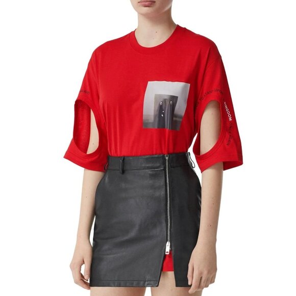 NWT Burberry Carrick Ladies Bright Red Cut-out Oversized T-shirt Small - Picture 3 of 7